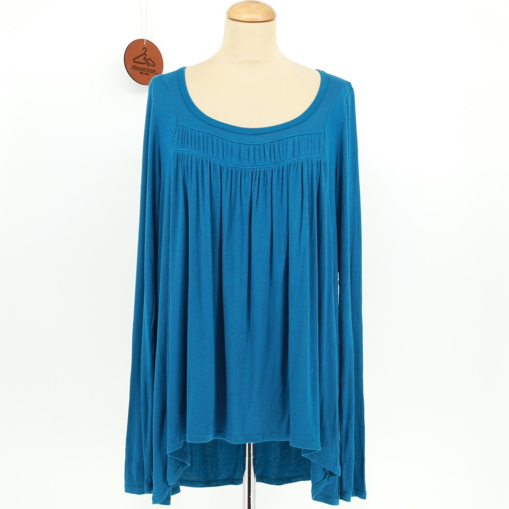 We The Free Free People Love Valley Long Sleeve Teal Blue Large Scoop Neck Flowy